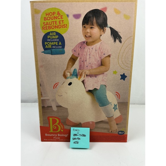 B Toys Bouncy Boing Pixie Ride-On Inflatable Unicorn Hopper Toy with Pump - Picture 1 of 5